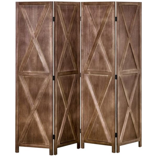 Rootz Interior Screen 4 Panels - Room Divider - Privacy Screen - Country -Chic Style - 182 x 170 cm - Walnut Finish