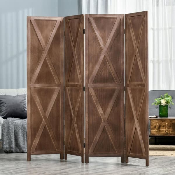 Rootz Interior Screen 4 Panels - Room Divider - Privacy Screen - Country -Chic Style - 182 x 170 cm - Walnut Finish