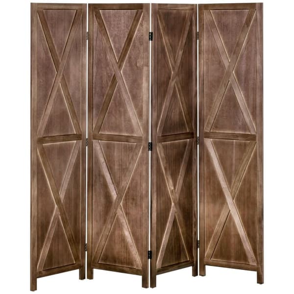Rootz Interior Screen 4 Panels - Room Divider - Privacy Screen - Country -Chic Style - 182 x 170 cm - Walnut Finish