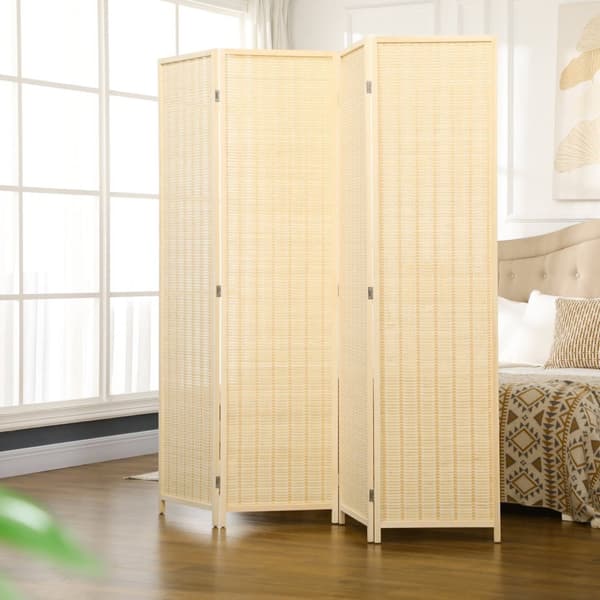 Rootz 4 -delt værelse Divider - Privatlivsskærm - Foldbar partition - Natural Bambus - 180 cm x 180 cm - Let opbevaring til stue, soveværelse
