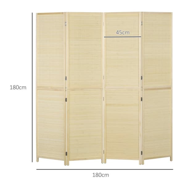 Rootz 4 Panel Bamboo Room Divider - Folding Screen - Privacy Partition - Instant Privacy - 180 x 180 cm