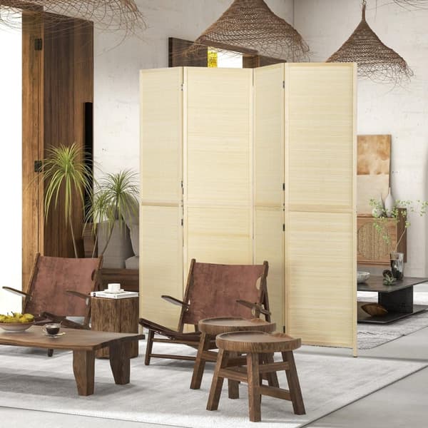Rootz 4 Panel Bamboo Room Divider - Folding Screen - Privacy Partition - Instant Privacy - 180 x 180 cm