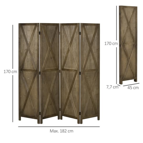 Rootz 4 Panel Room Divider - Interior Screen - Privacy Screen - Paulownia Wood - 182L X 170H CM - Chic Country Style Grids