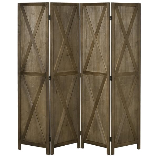 Rootz 4 Panel Room Divider - Interior Screen - Privacy Screen - Paulownia Wood - 182L X 170H CM - Chic Country Style Grids