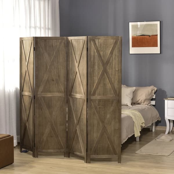 Rootz 4 Panel Room Divider - Interior Screen - Privacy Screen - Paulownia Wood - 182L X 170H CM - Chic Country Style Grids