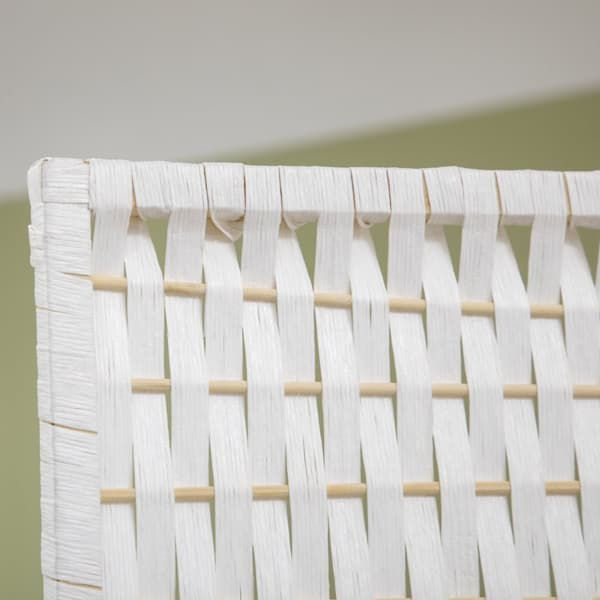 Rootz 4 Panel Room Divider - Privatlivsskærm - Bærbar partition - Forbedrer boligindretning - 181L x 180H cm - 2 hylder, sammenfoldelig, hvid halm fin