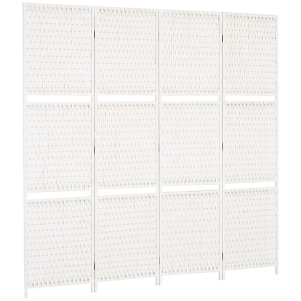 Rootz 4 Panel Room Divider - Privatlivsskærm - Bærbar partition - Forbedrer boligindretning - 181L x 180H cm - 2 hylder, sammenfoldelig, hvid halm fin