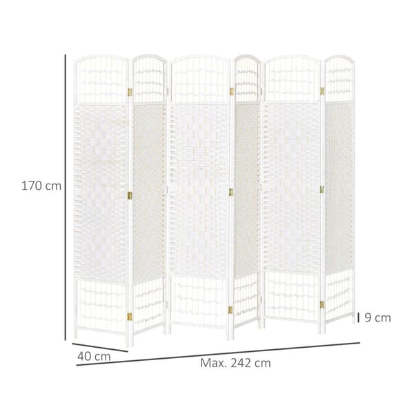 Rootz 6 -paneeli Sisä -näytön huonejakaja - Taitava osio - Poplar & Bamboo - Lisää yksityisyyden ja viehätys - 242L x 170H CM White