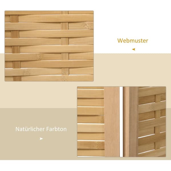 Rootz 4 -delt værelse Divider - Privatlivsskærm - Bambuspartition - Natural Style - Foldbar og rumbesparende - 160 cm x 170 cm
