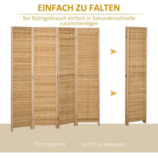 Rootz 4 -delt værelse Divider - Privatlivsskærm - Bambuspartition - Natural Style - Foldbar og rumbesparende - 160 cm x 170 cm