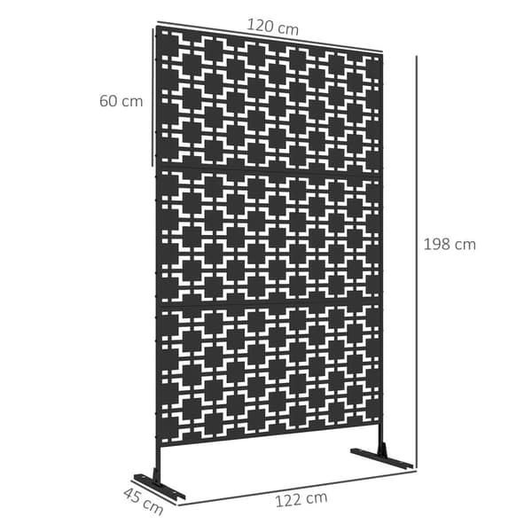 Rootzin koristeelliset metallituulet - Privacy Screen - Outdoor Divider - Moderni Design - 122 x 45 x 198 cm, musta