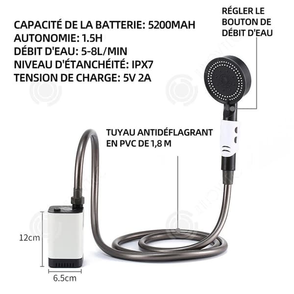 INN campingdusch 5200 mAh uppladdningsbar elektrisk duschpump med temperaturdisplay och powerdisplay