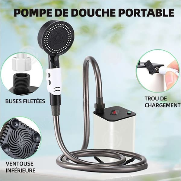 INN campingdusch 5200 mAh uppladdningsbar elektrisk duschpump med temperaturdisplay och powerdisplay