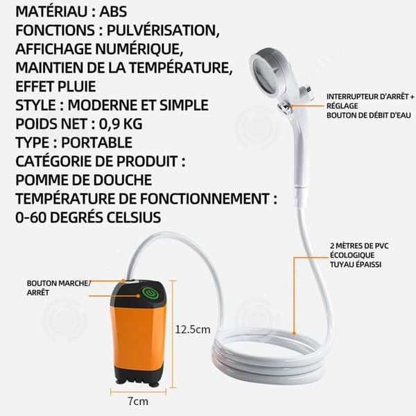 INN Campingdusch 0,9 kg Intelligent Digital Display Temperaturmätningspump Elektrisk duschpump Rechargea