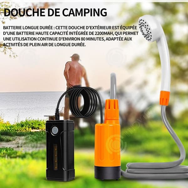 INN Campingdusch 2200mah Bärbar utomhusduschdusch med vattenpump för vandring Camping Resor Strandhundbad