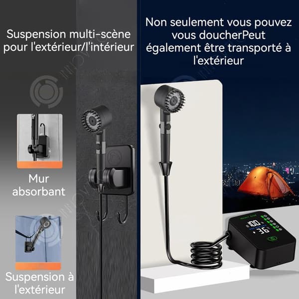 INN Campingdusch 10W vattenslang 2m Digitaldisplay smart duschvärd instickbar stark absorption av e