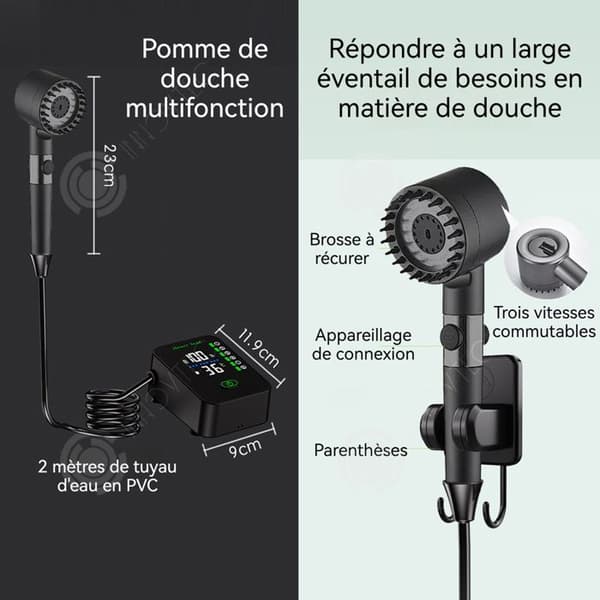INN Campingdusch 10W vattenslang 2m Digitaldisplay smart duschvärd instickbar stark absorption av e