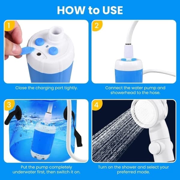 OBOSOE Portabel Campingdusch med USB-Laddning – Elektrisk Pump, Digital Display & Flera Sprutlägen