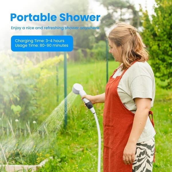 OBOSOE Portabel Campingdusch med USB-Laddning – Elektrisk Pump, Digital Display & Flera Sprutlägen