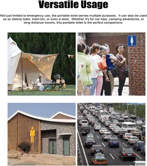 Moorle Hopfällbar portabel toalett med lock – 150 kg campingtoalett för bilresor, tält, vandring och nödsituationer