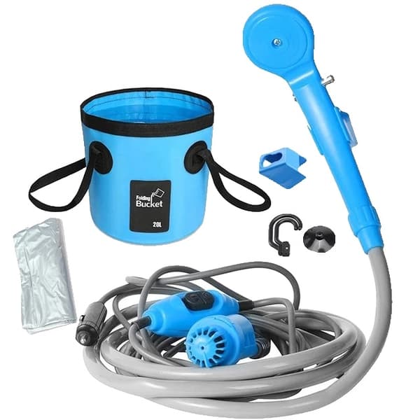 Kannettava suihku, 12V sähköauton pistoke, 20L vesisanko, Sininen ämpärillä Blue with bucket
