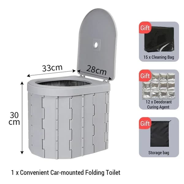 Bærbar Toilet, Lugt-proof Design, Praktisk Foldemulighed,Grå