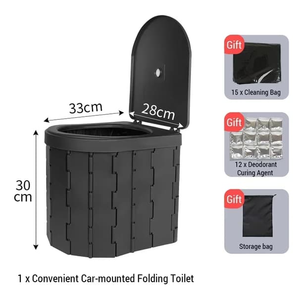 Bærbar Toilet, Lugt-proof Design, Praktisk Foldemulighed,Sort