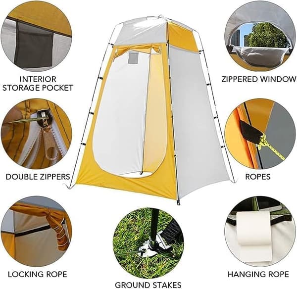 Pop-up Omklædningsrum, 120x120x190 cm, Udendørs Omklædningsrum med Inderlomme- Foldbar - Pop-up Design-Stående - Camping