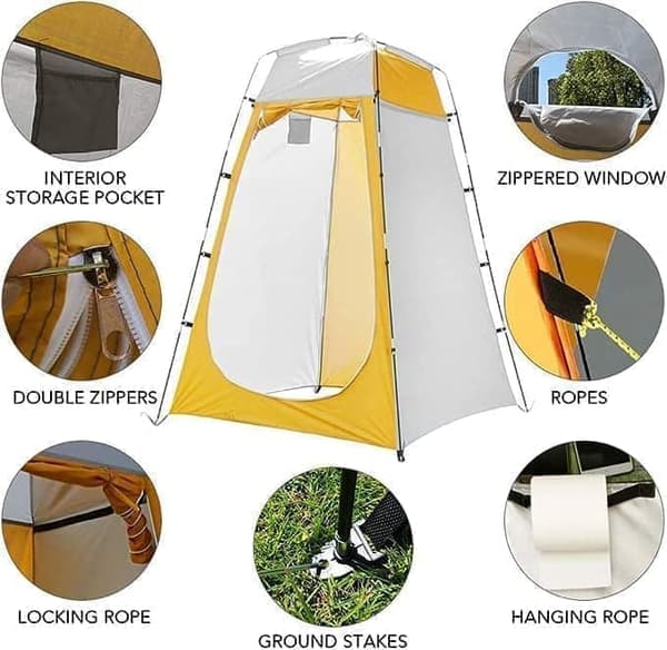 Pop-up Omklædningsrum, 120x120x190 cm, Udendørs Omklædningsrum med Inderlomme- Foldbar - Pop-up Design-Stående - Camping