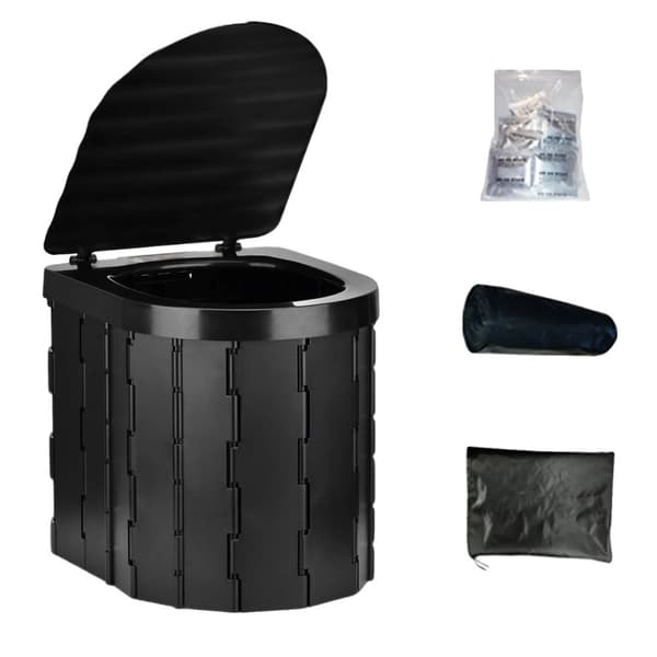 Camping Fälltoalett, Maximal Belastning 180 kg, Hållbar ABS-konstruktion,svart
