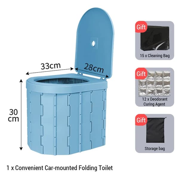 Bærbar Toilet, Lugt-tæt, Skridsikker, Praktisk Sammenklappelig Design,Blå