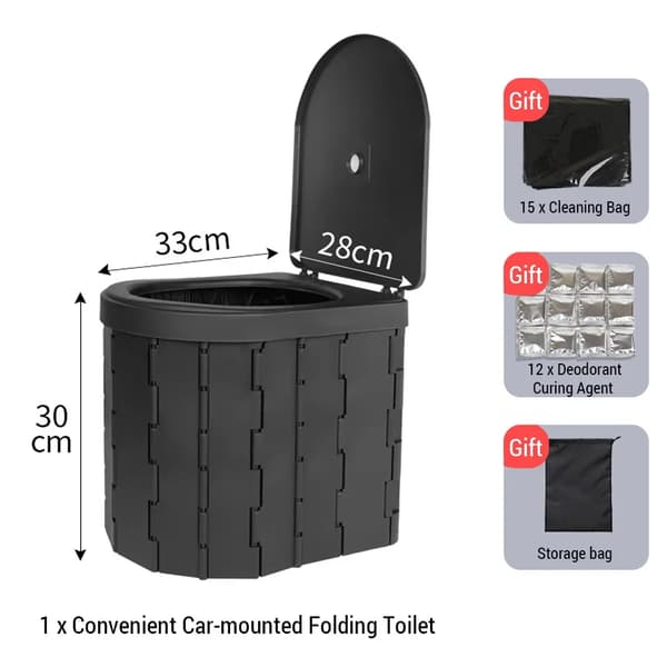 Bærbar Toilet, Lugt-tæt, Skridsikker, Praktisk Sammenklappelig Design,sort