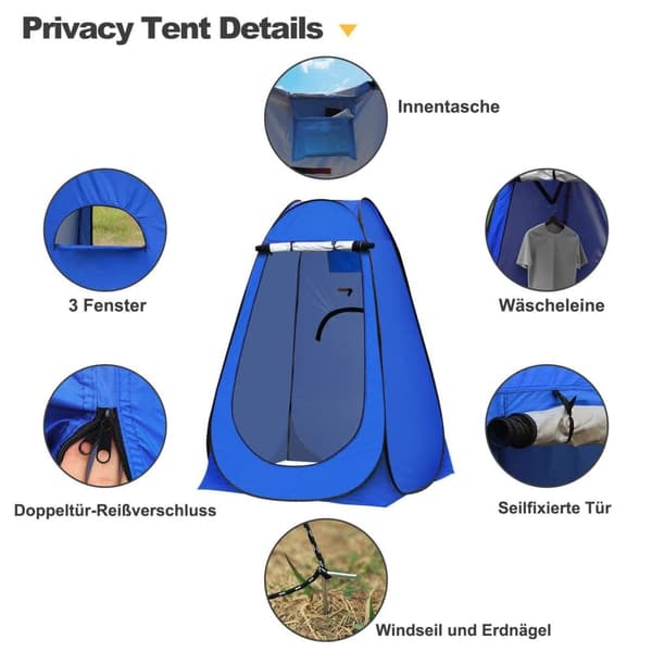 Lollanda Pop-up Telt Omklædningsrum – Stående Campingtelt til bad, toilet eller omklædning, Vandtæt og Bærbart Strandtelt