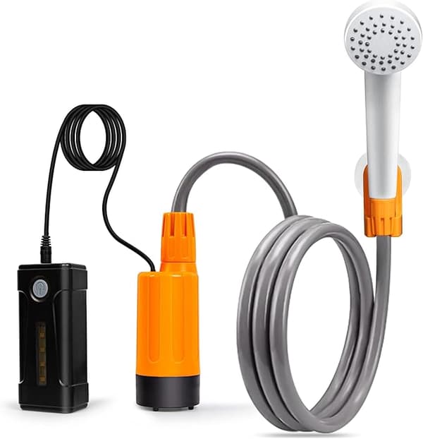 Portabel Campingdusch med Uppladdningsbar Elektrisk Pump för Strand, Camping, Trädgård och Vandring