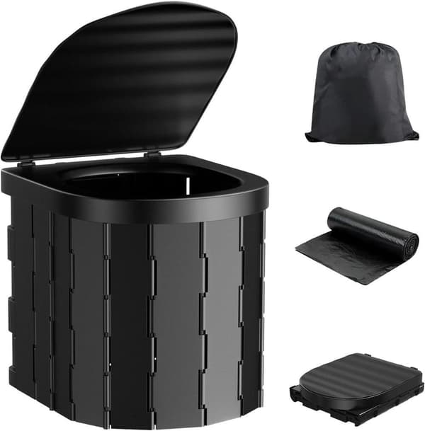 Lollanda Transportabelt Toilet Camping, Transportabelt Toilet – Foldbart, Multifunktionelt, Sort, til camping, vandreture og rejser
