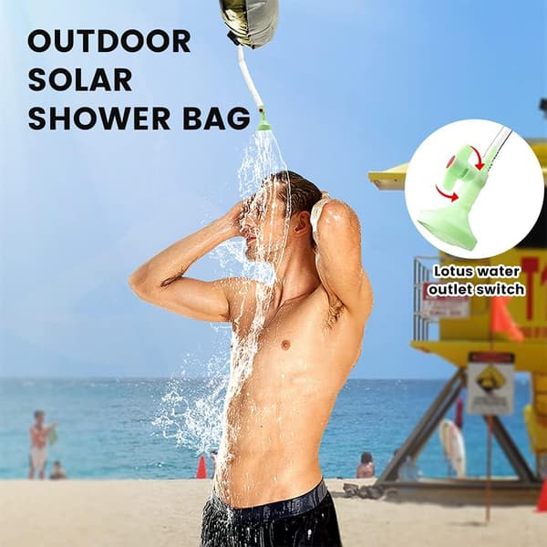 Solopvarmet campingbruser 20L – udendørs bruser med temperaturindikator, vandpose til vandreture og strand