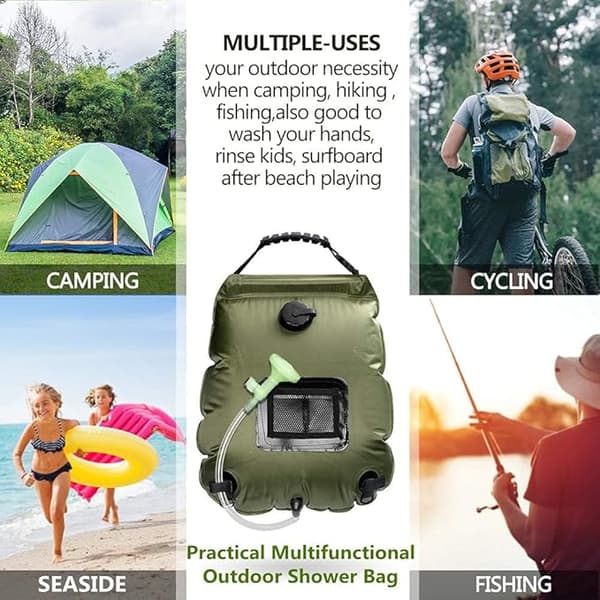 Solopvarmet campingbruser 20L – udendørs bruser med temperaturindikator, vandpose til vandreture og strand