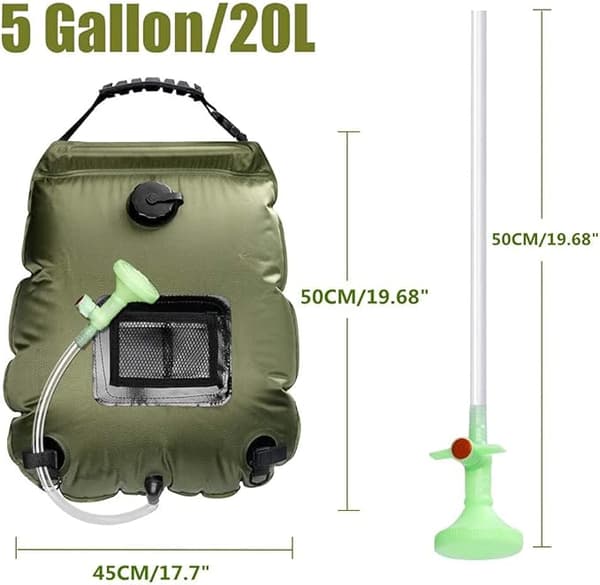 Solopvarmet campingbruser 20L – udendørs bruser med temperaturindikator, vandpose til vandreture og strand