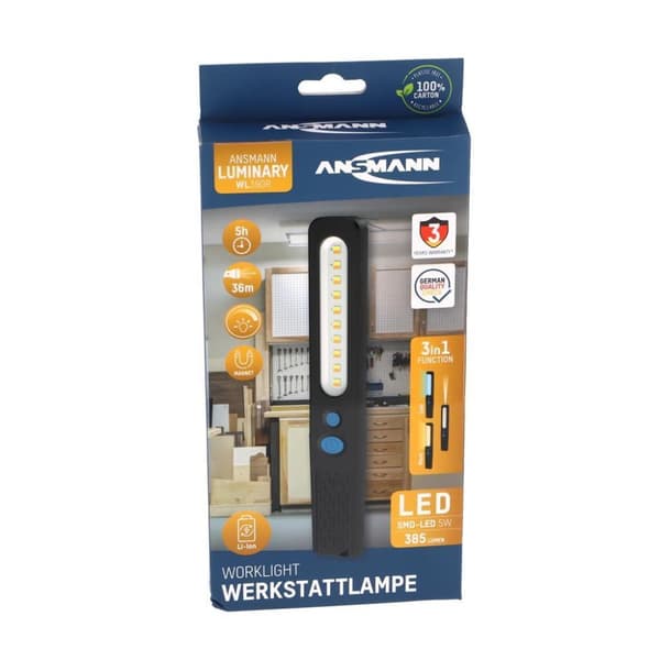 Ansmann LED arbejdslampe Oplaadbaar Zwart Sort