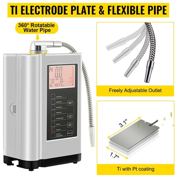 5-90W PH3.5-10.5 elektrolyserad vattenmaskin med pekskärm/röstpåminnelse, 7 vatteninställningar, 2 installationsmetoder