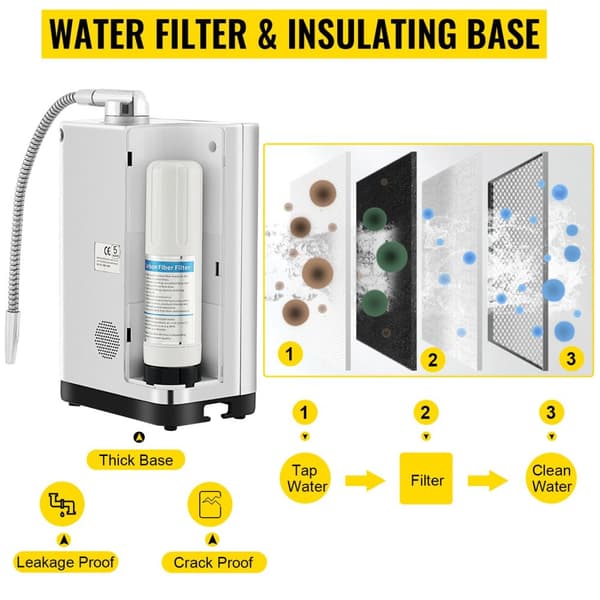 5-90W PH3.5-10.5 elektrolyserad vattenmaskin med pekskärm/röstpåminnelse, 7 vatteninställningar, 2 installationsmetoder