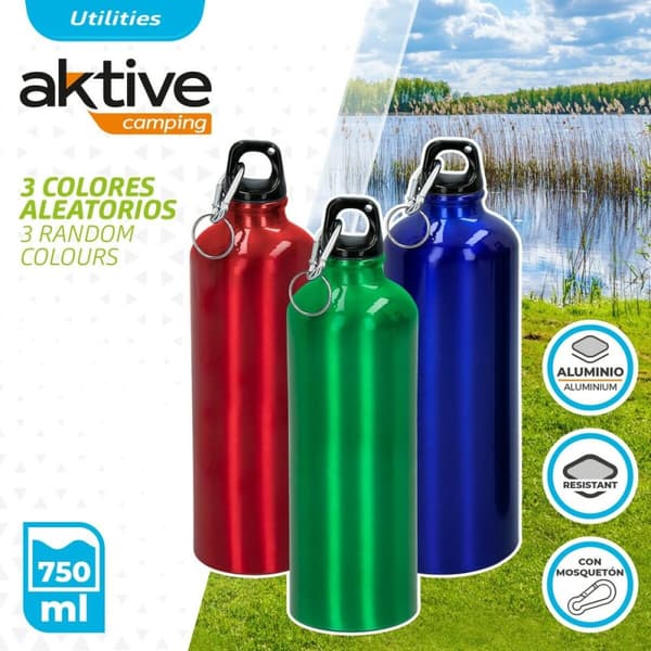 Vandflaske Aktive 750 ml Snap-krog Aluminium 7 x 25 x 7 cm (24 enheder)