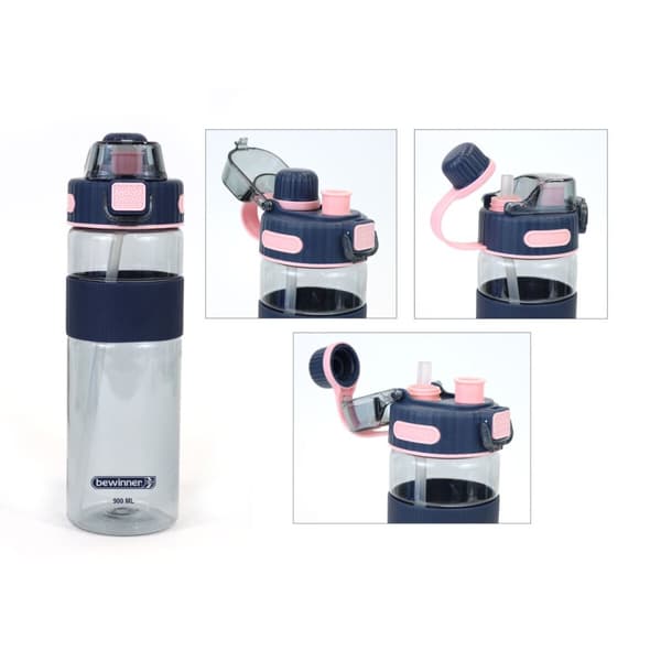 Flaska med lock och sugrör Bewinner Multicolour Transparent 900 ml