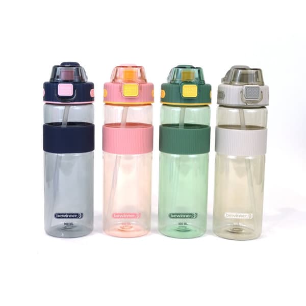 Flaska med lock och sugrör Bewinner Multicolour Transparent 900 ml