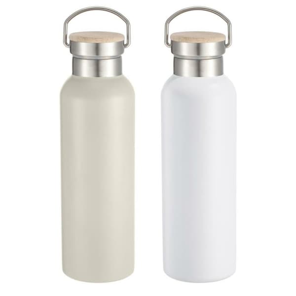 Vattenflaska Home ESPRIT Vit Beige Naturell Bambu Rostfritt stål 500 ml (2 antal)