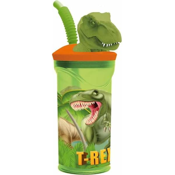 Kop med Sugerør Stor T-Rex Grøn