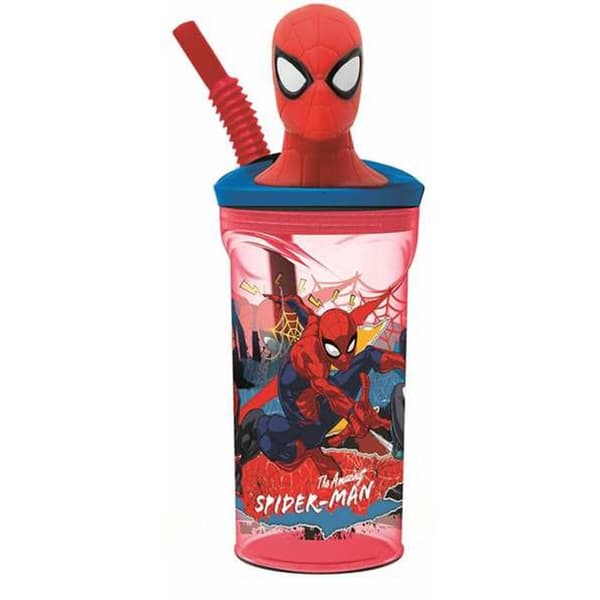 Glasset med Sugerør Spider-Man Moving Target 360 ml 3D