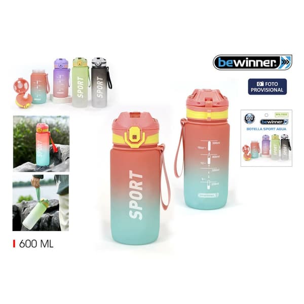 Vandflaske Bewinner Multifarvet 600 ml 7,4 x 7,4 x 19 cm (12 enheder)