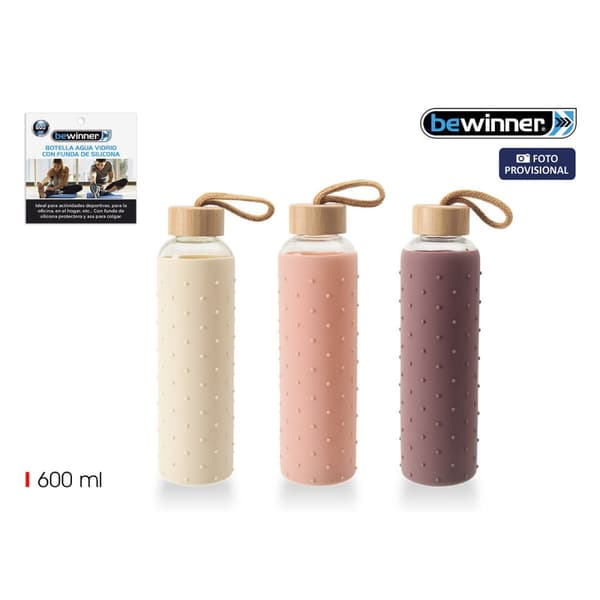 Vandflaske Bewinner Glas Silikone 600 ml (24 enheder)