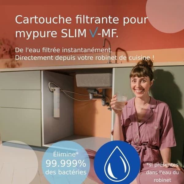 BRITA vandfiltreringssystem - MyPure Slim - Udskiftningspatron - Op til 1 år med filtreret vand